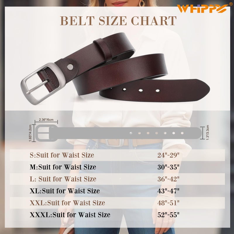WHIPPY Women Leather Belts for Jeans Pants Fashion Dress Belt for Women with Solid Pin Buckle, Coffee, L - Image 4